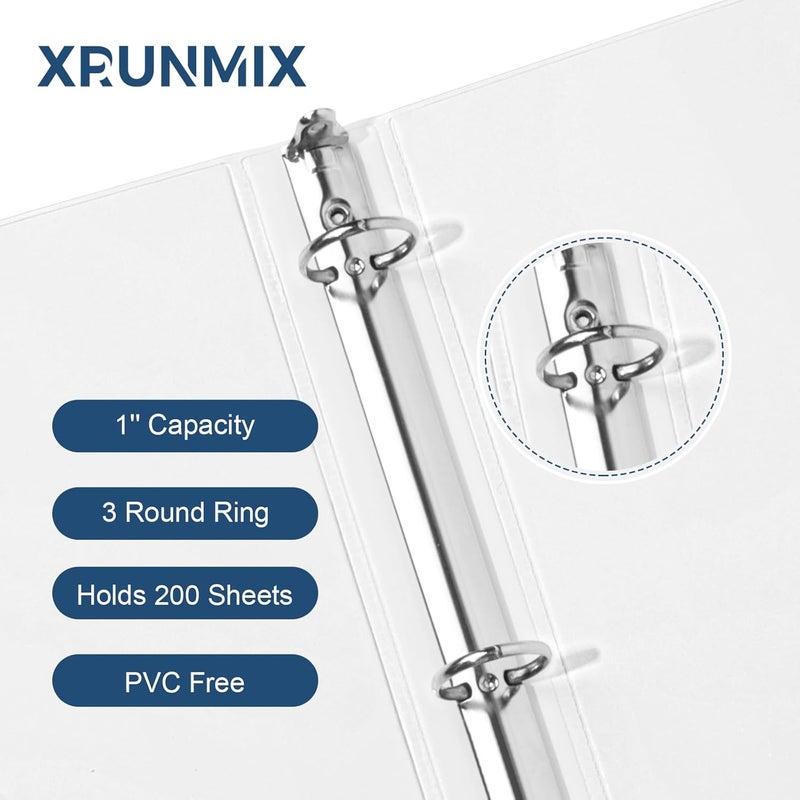 XRUNMIX 1-Inch 3-Ring-Binder with Pockets, 1'' Basic Binders 1-inch View Round Binders Holds 200 Sheets US Letter Size 8.5'' x 11'' - Bundle Packs Perfect for Home, Office, and School (1-inch) - Image 3